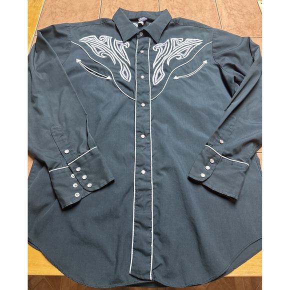 Levi's Other - Vintage 70s LEVI's Black Pearl Snap Shirt XL Smile Pockets Western Embroidered‎